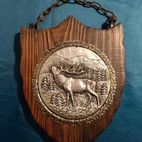 Targa Decorativa Vintage Cervo in Peltro su Legno 