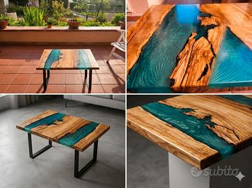 tavolo in legno massello e resina epossidica 