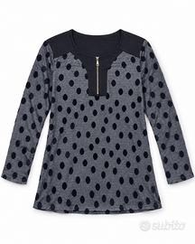 Maglia donna grigia a pois neri con zip