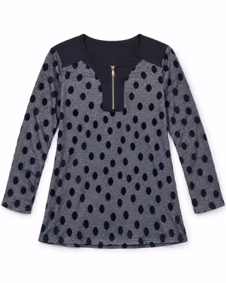 Maglia donna grigia a pois neri con zip