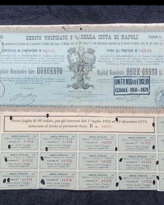 Regno D’Italia Debito 5% Unificato Citta' di Napol