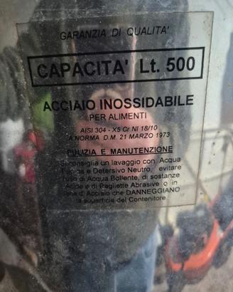 Serbatoio inox 500 lt, serbatoio resina 350lt