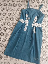 Abito artigianale con inserto in pizzo, taglia 42