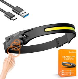 Torcia Frontale Led Ricaricabile USB potente 5 Mod