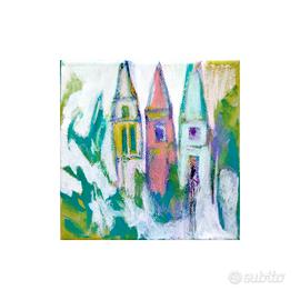 Quadro dipinto a mano - Campanili - 15x15 tela 