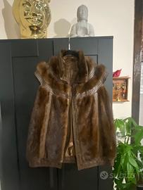 Giacca gilet in pelle e visone taglia M
