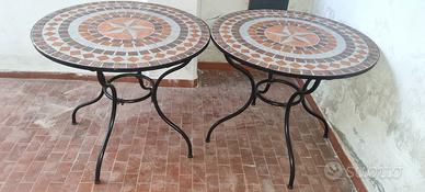 tavoli in mosaico pietra 90cm diametro base ferro