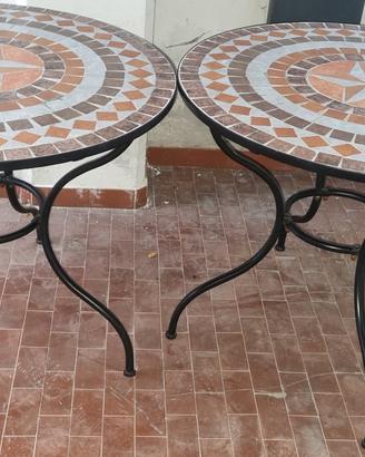 tavoli in mosaico pietra 90cm diametro base ferro