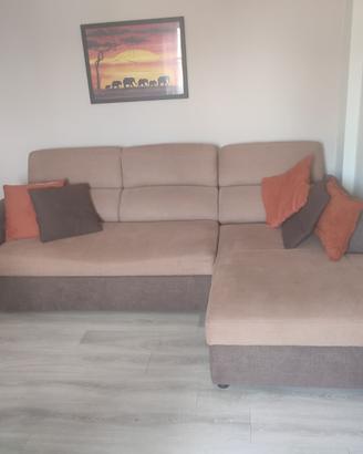 Divano letto con chaise long con contenitore