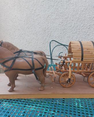 cavalli in porcellana con carro in legno 