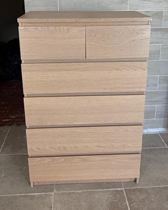 Cassettiera 6 Cassetti Effetto Legno Chiaro MALM
