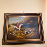 Quadro pregiato su tela scena di caccia