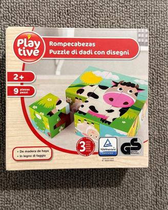 Puzzle di dadi con disegni Legno NUOVO Mai usato