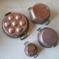 Tegamini in rame manici ottone 4 PZ. anni 60