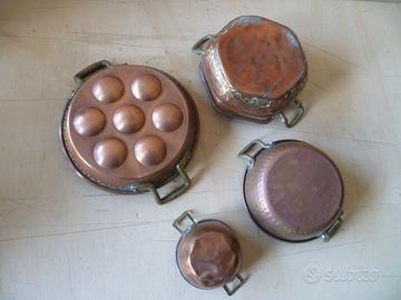 Tegamini in rame manici ottone 4 PZ. anni 60