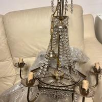 LAMPADARIO ANTICO a 6 braccia e pendenti cristallo