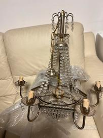 LAMPADARIO ANTICO a 6 braccia e pendenti cristallo