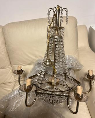 LAMPADARIO ANTICO a 6 braccia e pendenti cristallo