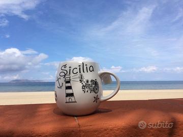 Tazza siciliana maxi con cucchiaino in ceramica