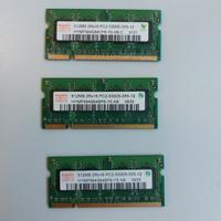 N. 3 RAM DDR3 512MB SODIMM Hynix 667 MHz PC2-5300S