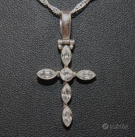 Collana ciondolo crocefisso argento pietre CZ