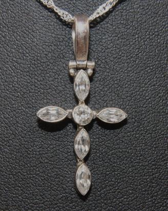 Collana ciondolo crocefisso argento pietre CZ