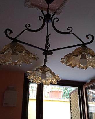 Lampadario ferro battuto per sala da panzo