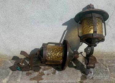 Coppia Lanterne Vintage Ferro Battuto e Vetro