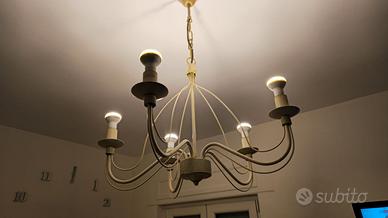 Lampadario 5 bracci bianco antico