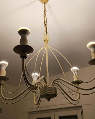Lampadario 5 bracci bianco antico