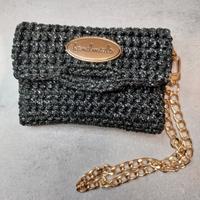 Porta tessere nero lurex con catena 