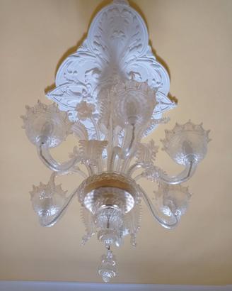 Lampadario Vetro di Murano oro 6 lampade a lume