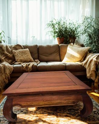 Tavolino basso in noce 90x90 – stile orientale