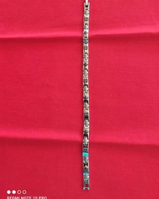 Bracciale uomo acciaio argento e turchese 