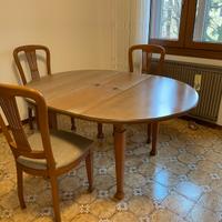 Tavolo tondo allungabile + 4 sedie in legno