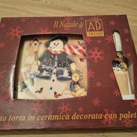 Set piatto torta natalizio ceramica con paletta
