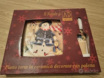 Set piatto torta natalizio ceramica con paletta