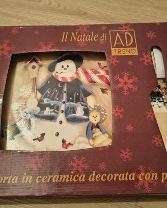 Set piatto torta natalizio ceramica con paletta