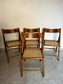 Set 4 sedie pieghevoli legno e paglia vienna