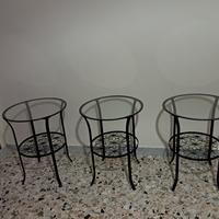 tavolini per 3 in ferro battuto e ripiano in vetro