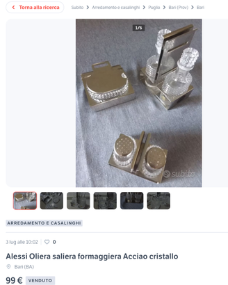 Alessi Oliera saliera formaggiera Acciao cristallo