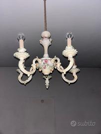 Lampadario in porcellana stile Capodimonte-3 luci