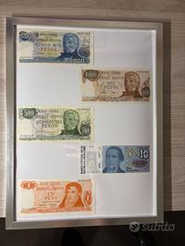 Quadro con n.5  Banconote Pesos Argentini