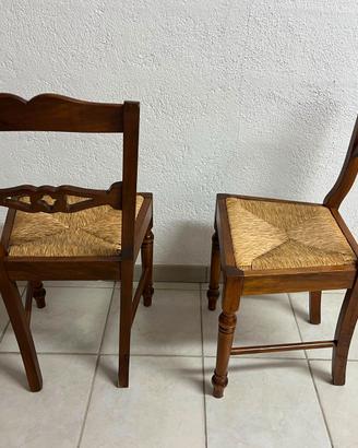 6 seggiole in legno e paglia