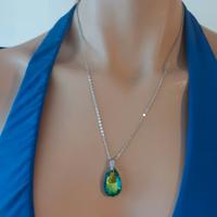 Collana nuova acciaio ciondolo verde luccicante 