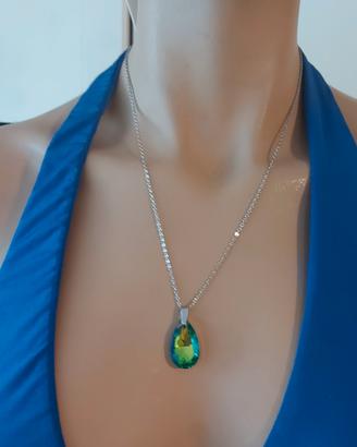 Collana nuova acciaio ciondolo verde luccicante 