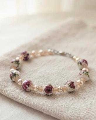 Bracciale Floreale Ceramica e Perle