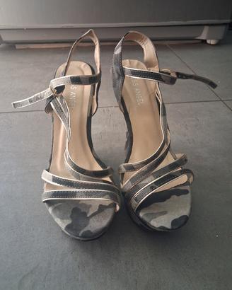 sandali con zeppa in jeans camuflage  num 38