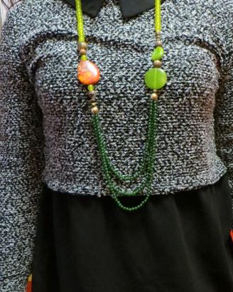 COLLANA  peridoto, nefrite, agata, diaspro argento