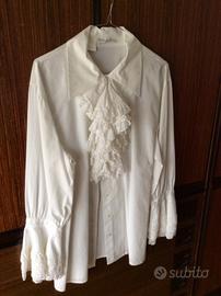 Camicia bianca in cotone  con jabot anni80/90